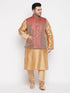 Vastramay PLUS Men's Maroon Nehru Jacket With Rose Gold Kurta And Pyjama Set